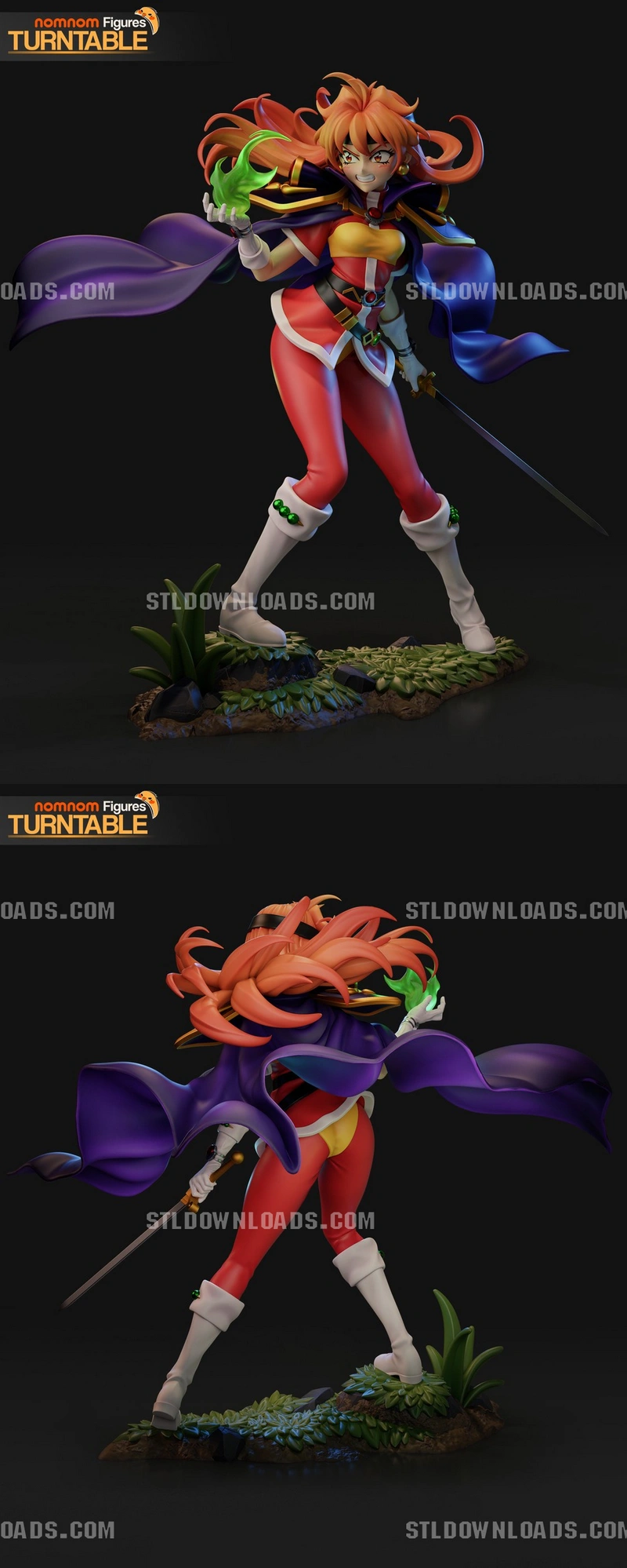 Lina Inverse Slayers figure with green magic, sword and flowing purple cape