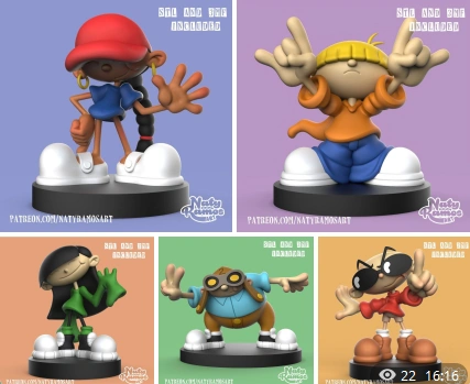 Stylized Kids Next Door character figures on round display bases