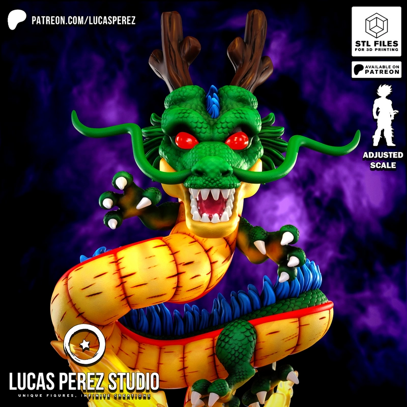 Shenron Dragon Ball green serpentine dragon 3D model with horns and claws