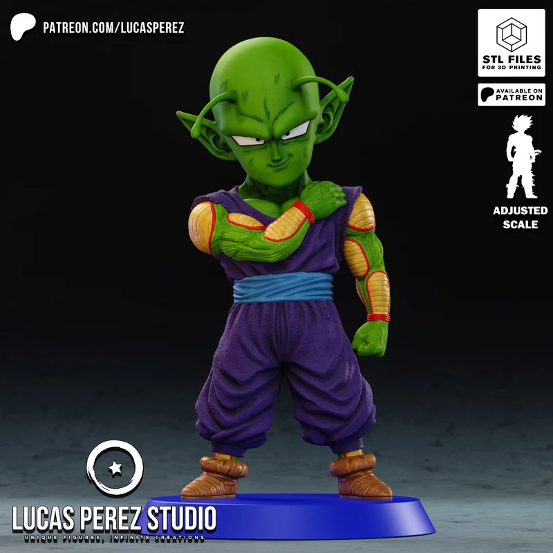 Piccolo from Dragon Ball in a purple gi, standing on a round display base