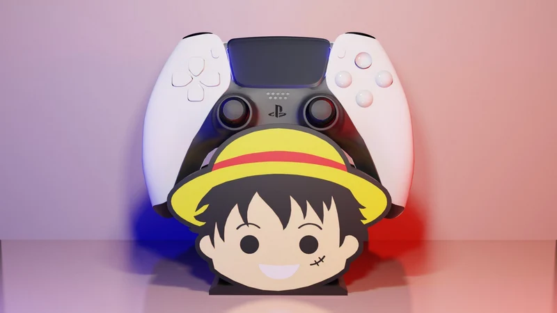 Luffy One Piece controller holder with a game controller behind his head