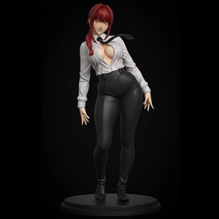 Makima from Chainsaw Man 3D model with red braid and display base