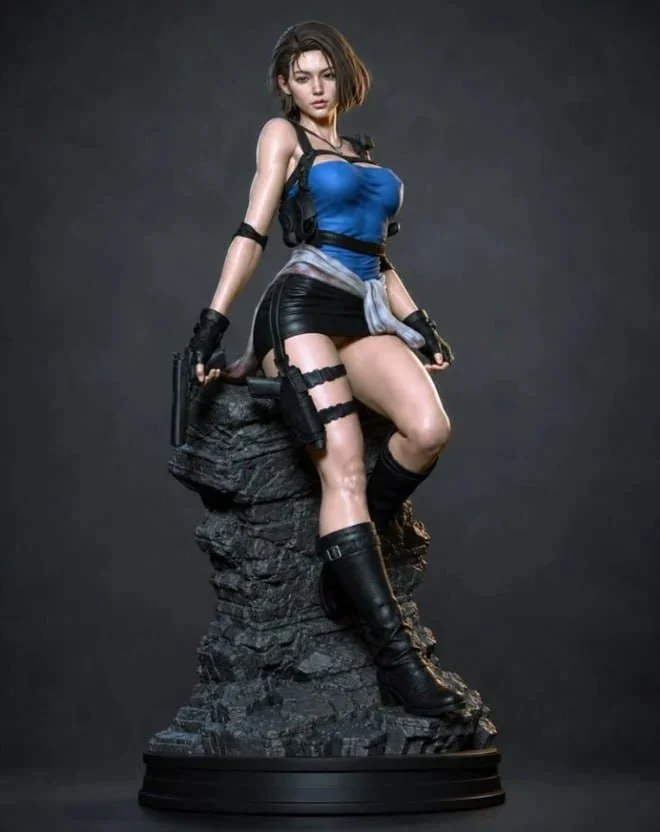 Jill Valentine Resident Evil 3 statue with rocky base and signature outfit