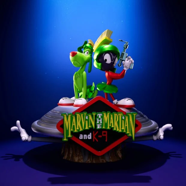 Marvin the Martian and K-9 Looney Tunes 3D model on a flying-saucer base
