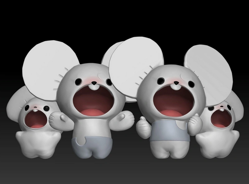 Maushold Pokémon 3D model with two large and two small mouse-like figures