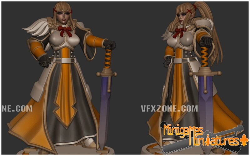 Darkness from KonoSuba in ornate armor holding a sword