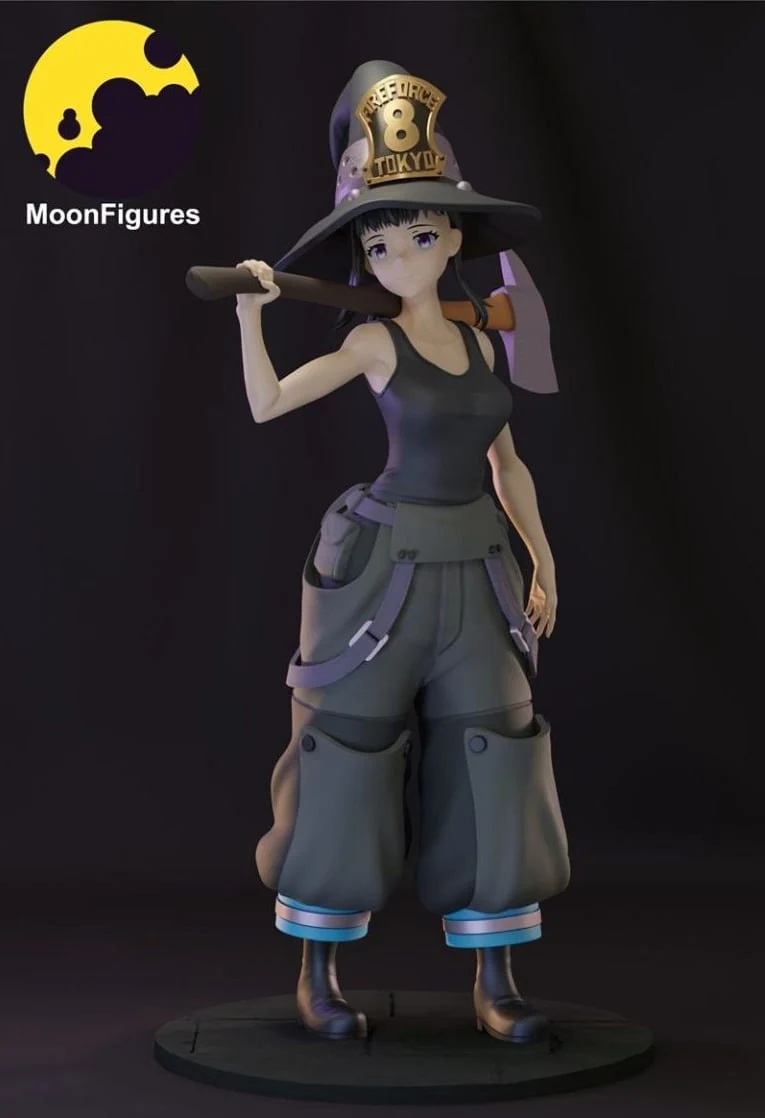 Maki Oze Fire Force figure wearing a marked hat and holding a baton