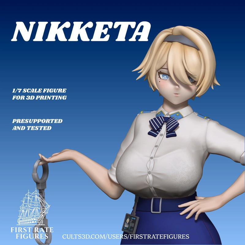Nikketa Girls' Frontline 2 character figure in a white blouse and navy skirt