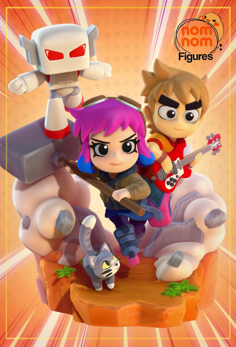 Chibi Ramona Flowers figure with pink hair, goggles, and oversized eyes