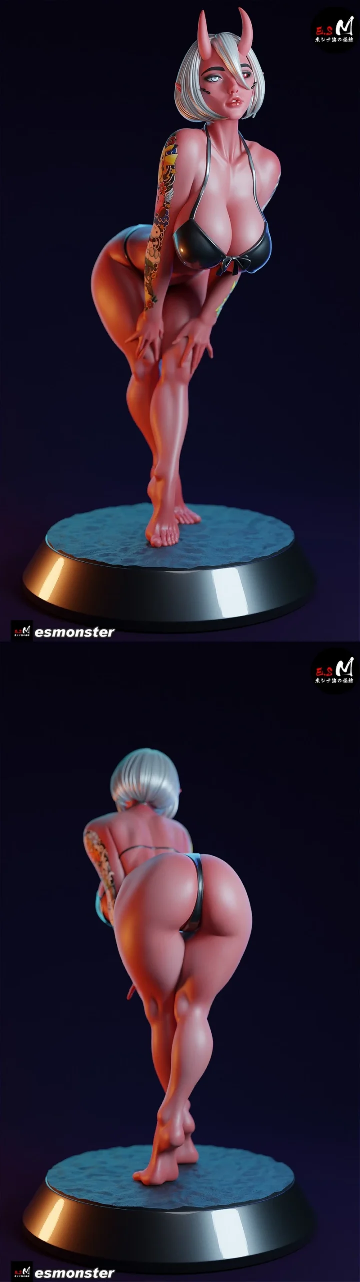 ONI P2 horned original character figurine on a round display base