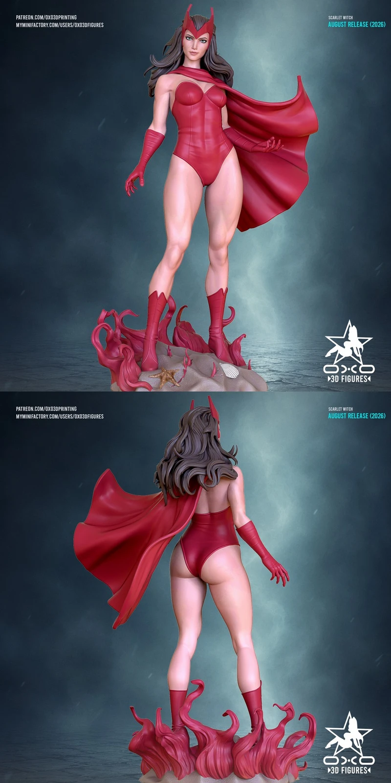Scarlet Witch Marvel statue in a red costume with cape and horned headpiece