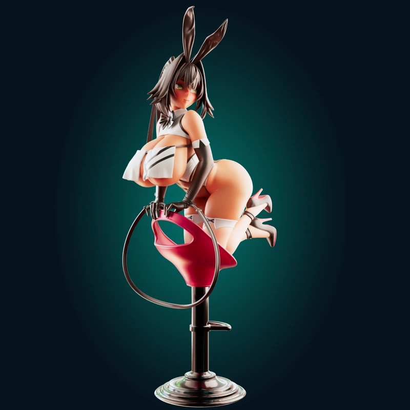 Bay from Goddess of Victory: Nikke in a rabbit-themed outfit on a pedestal