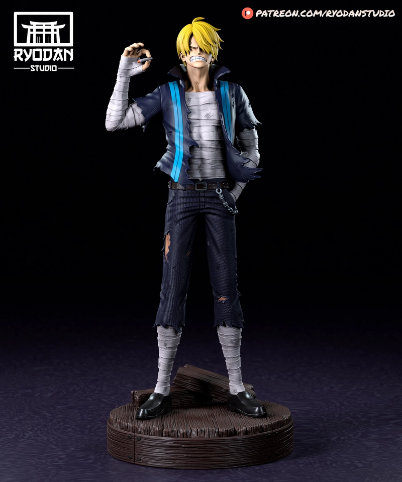 Sanji One Piece anime figurine with blond hair and bandaged limbs
