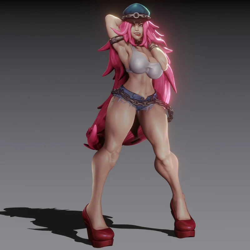Poison from Street Fighter as a full-body 3D character statue