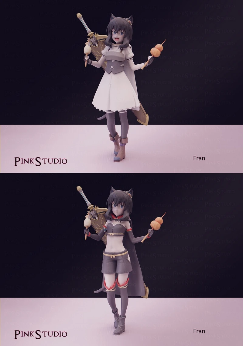 Fran from Final Fantasy XII shown as a stylized warrior figure in two outfit variants