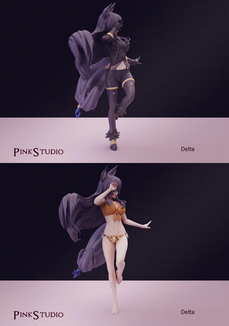 Delta from The Eminence in Shadow character figure with long purple hair and animal ears