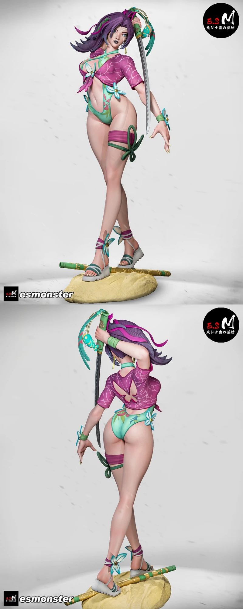 Psylocke Summer P1 Marvel statue with katana on a rock-style base