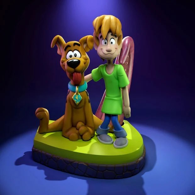 Scooby-Doo and Shaggy 3D model figurine on an oval display base