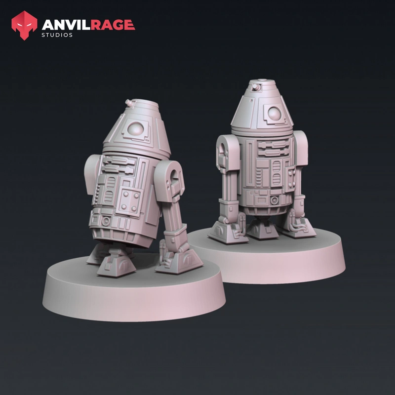 R4-M1 Star Wars astromech droid 3D models on round display bases