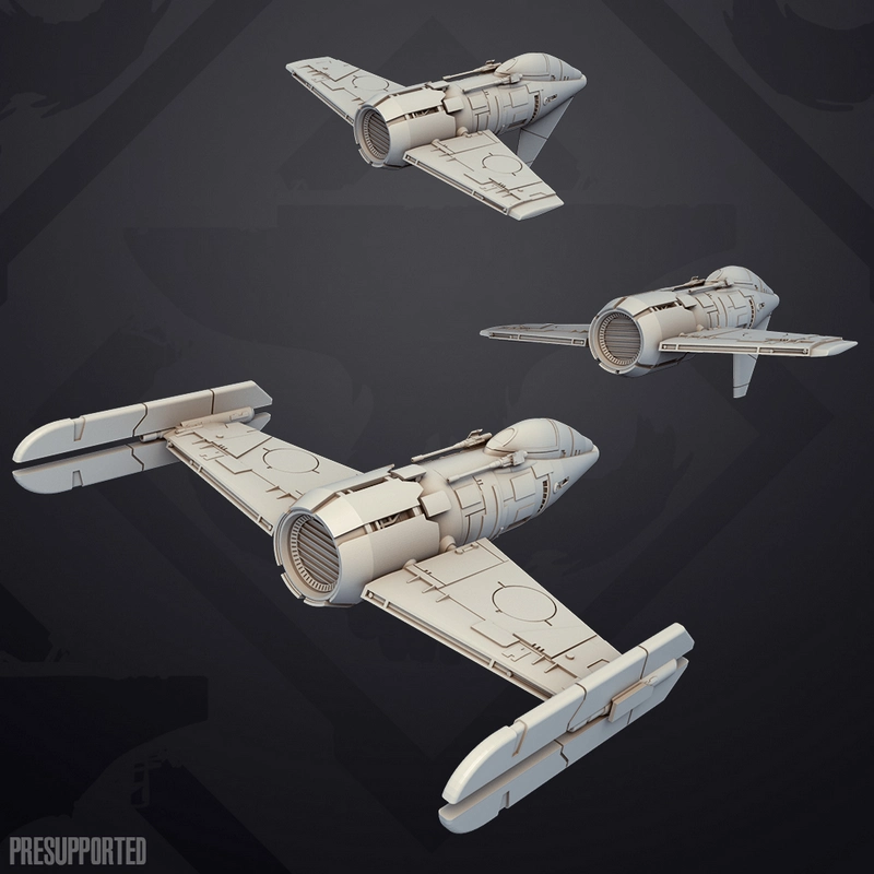 RP82 Fiend Starfighter 3D model with swept wings and rear engines