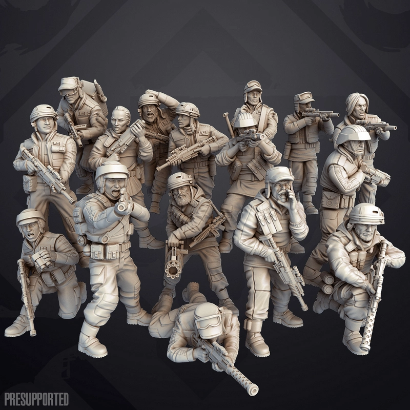 Star Wars Rebel Trooper group with helmets, armor, blaster rifles, and varied action poses