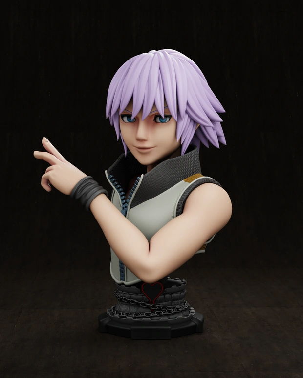 Riku from Kingdom Hearts as a pale-haired character bust on a display base