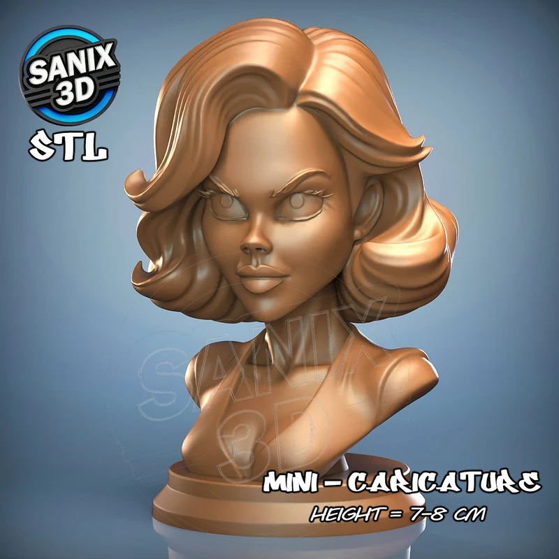 Stylized Nicole Kidman caricature bust with swept hair and a round base