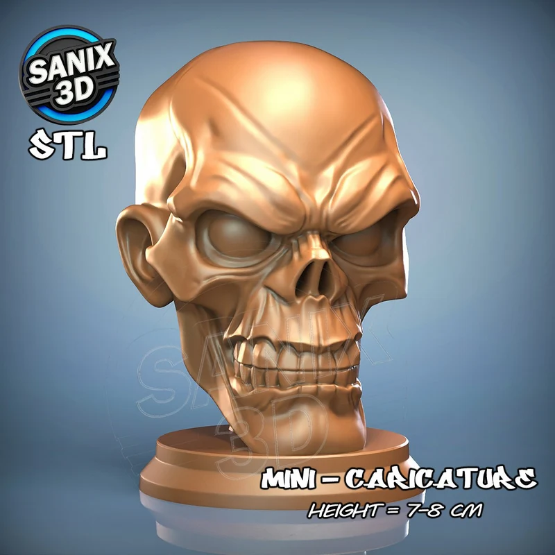 Red Skull Marvel skull bust 3D model with a circular display base
