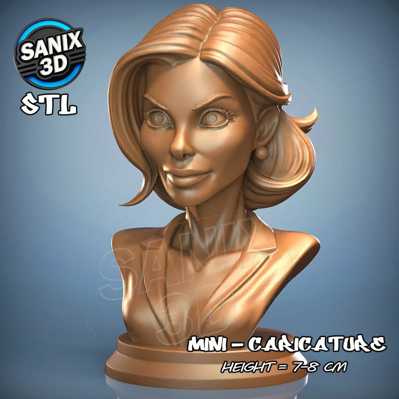 Stylized Sandra Bullock celebrity bust with wavy hair and display base