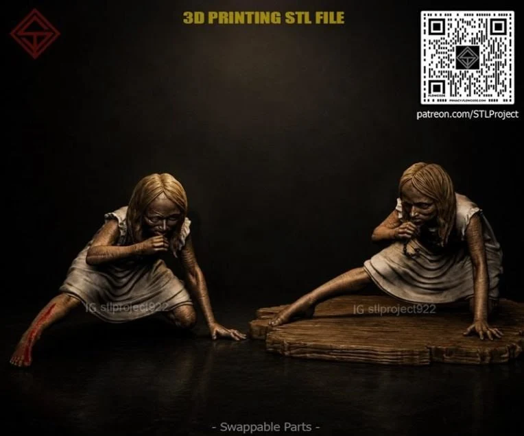 Crouching wrapped mummy character figure with swappable parts