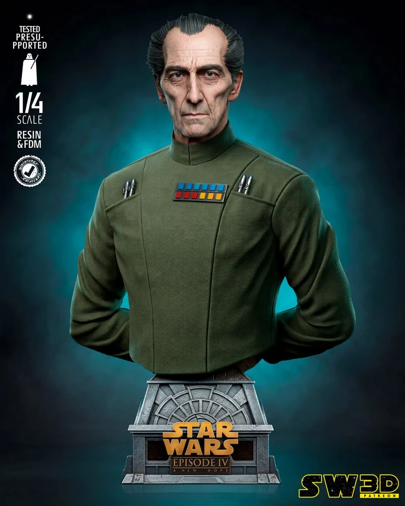 Grand Moff Tarkin Star Wars bust in Imperial uniform on a display pedestal