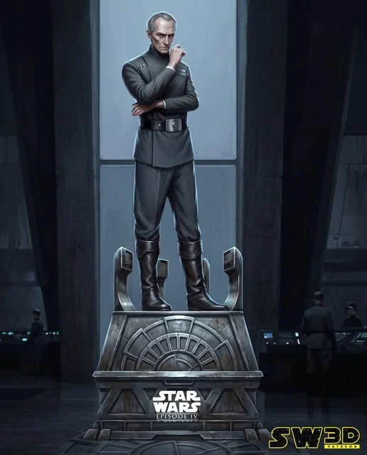 Grand Moff Tarkin Star Wars character sculpture on an Imperial display base