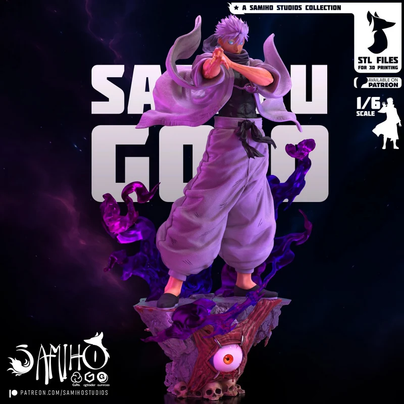 Satoru Gojo Jujutsu Kaisen 3D model with purple energy and sculpted base