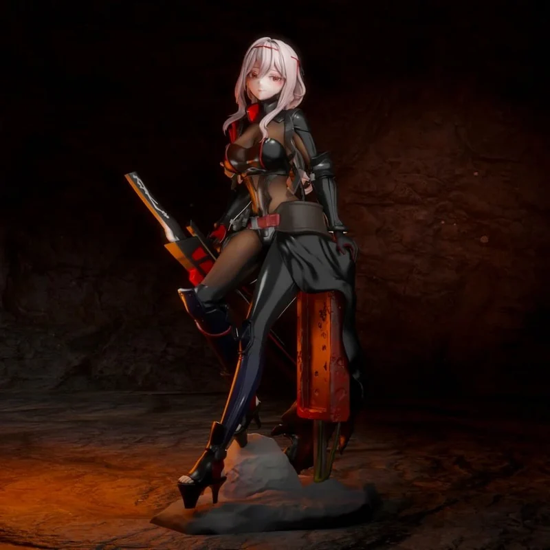 Scarlet Black pale-haired armored warrior figurine with sword