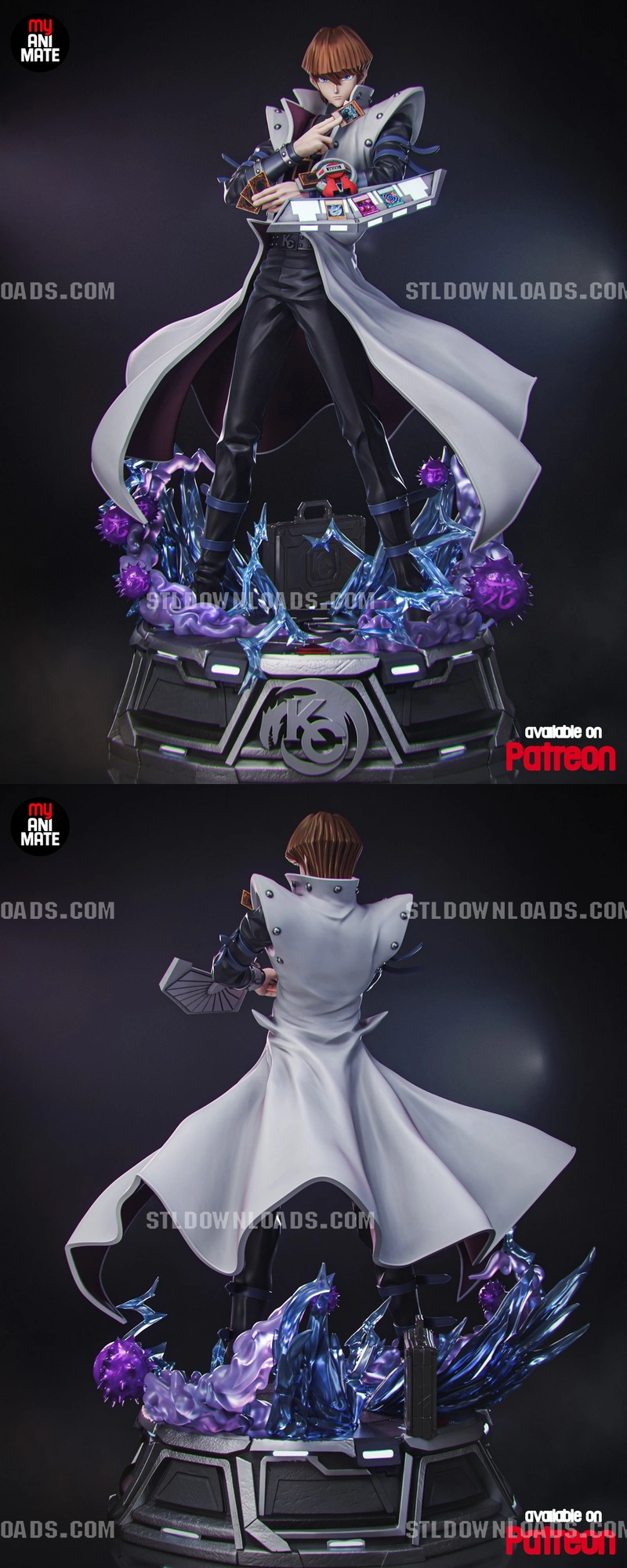 Seto Kaiba Yu-Gi-Oh! statue with Duel Disk and energy display base
