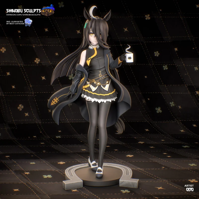 Manhattan Cafe Uma Musume horse-eared character figurine holding a mug