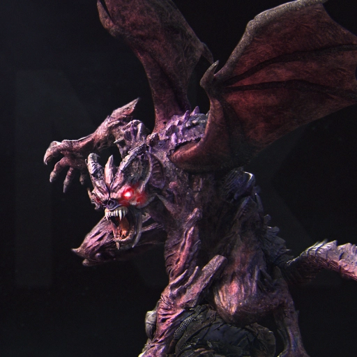 Winged demon imp with horns, spikes, claws, fangs, and glowing red eyes