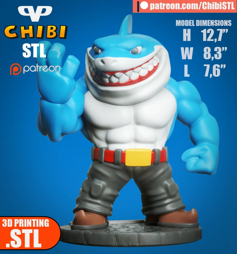 Chibi Ripster Street Sharks figurine with a toothy grin on a display base