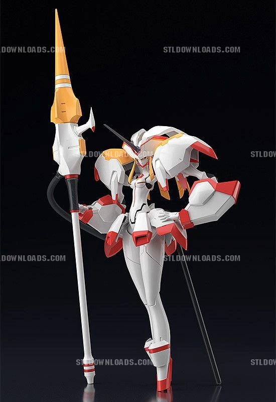 Strelizia mecha figure from Darling in the Franxx with a tall orange lance