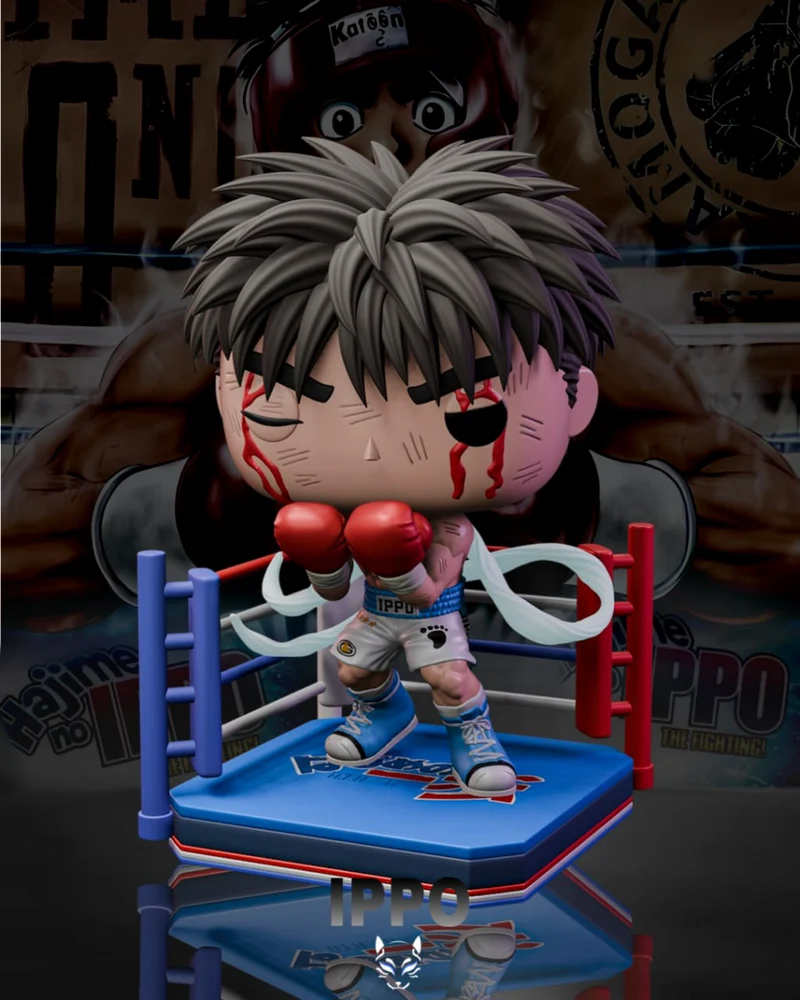 Chibi Ippo Makunouchi boxing figurine with gloves inside a miniature ring