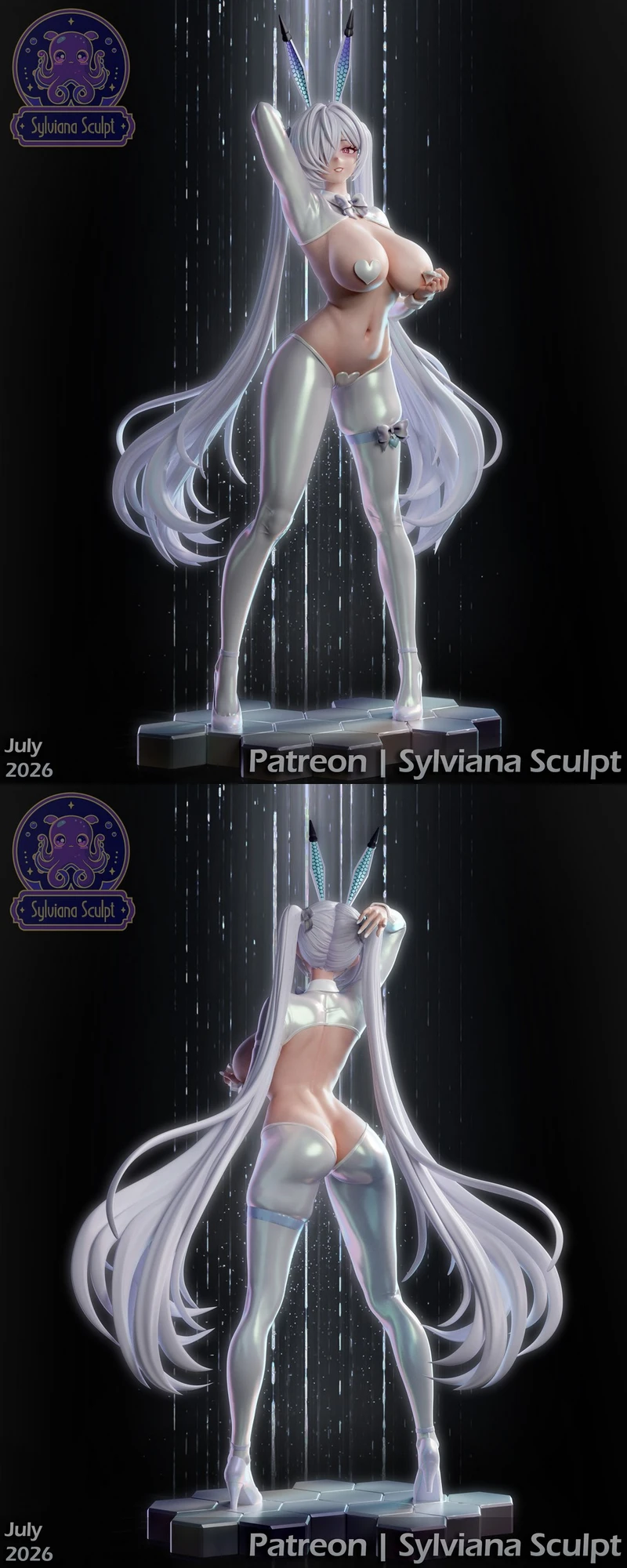 Cinderella Bunny original character statue with white hair and tall ears