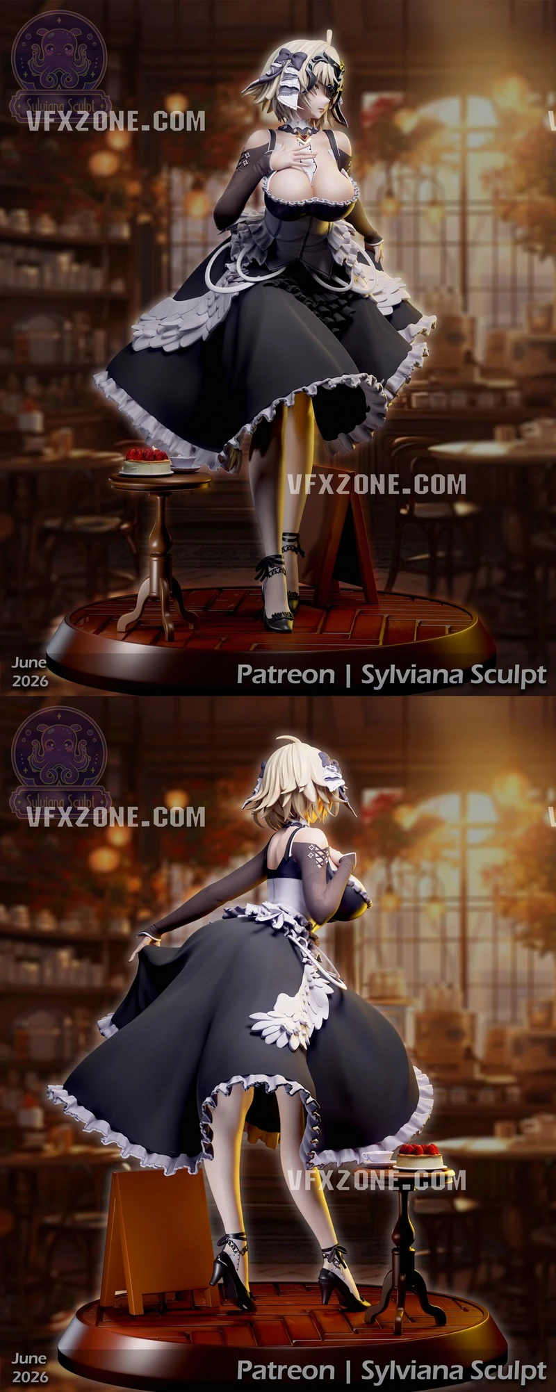 Jeanne d’Arc Fate 3D character figure in a black-and-white dress