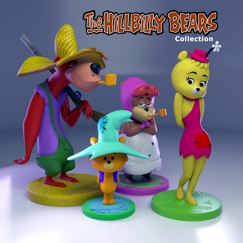The Hillbilly Bears cartoon family figures on colorful display bases