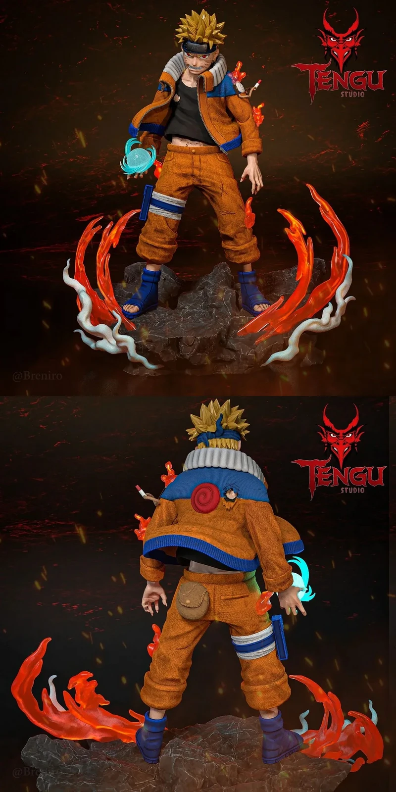 Uzumaki Naruto 3D figure with Rasengan effect on a rocky base