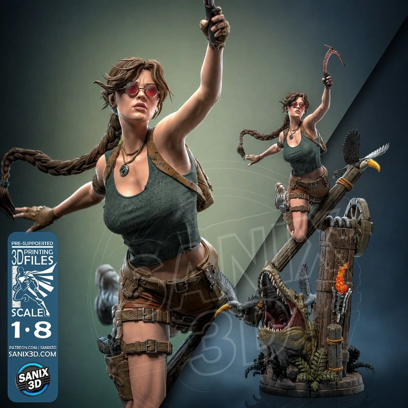 Lara Croft Tomb Raider 3D model with climbing axe and adventure gear
