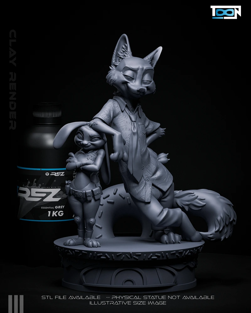 Zootopia Nick Wilde and Judy Hopps statue 3D model on a display base