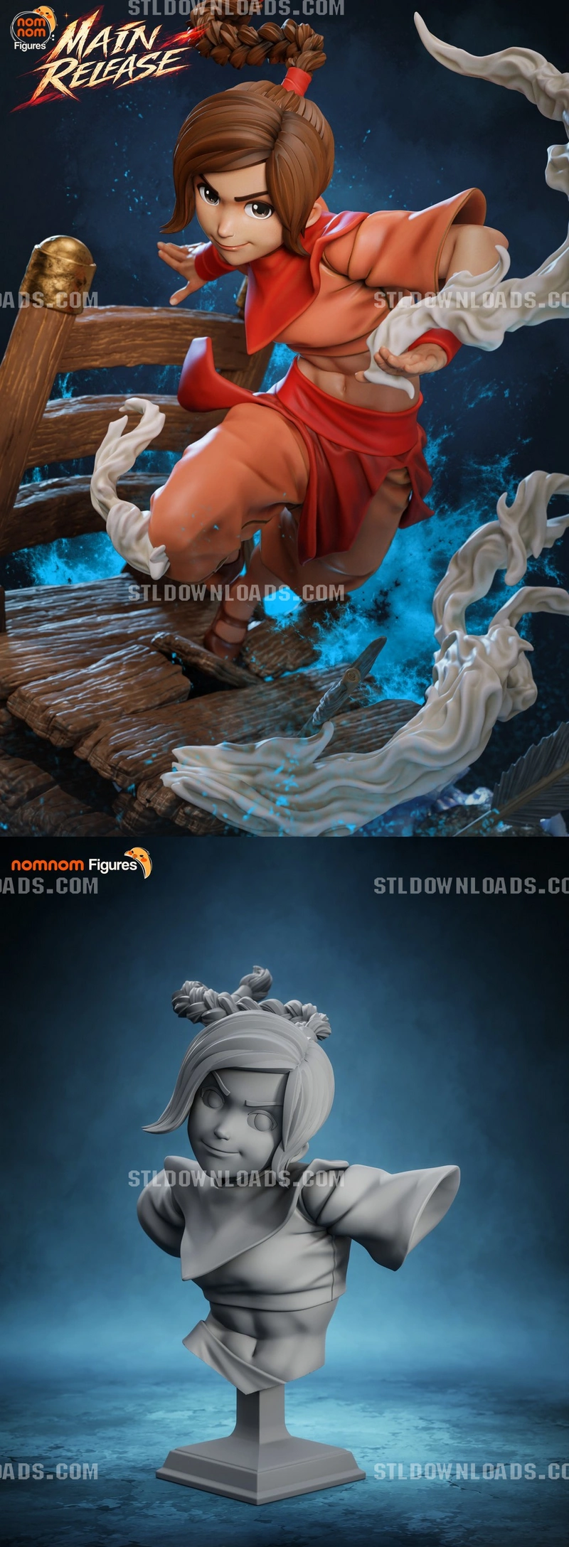 Ty Lee 3D model in a dynamic pose with braided hair and red outfit