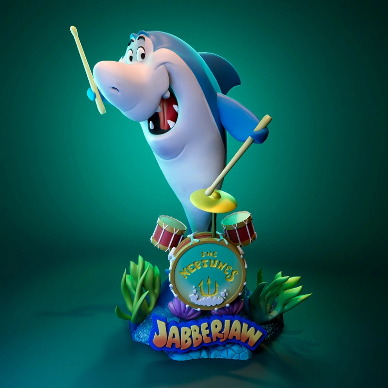 Tuubarao shark drummer 3D model with drum kit and colorful aquatic base