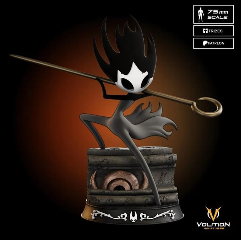 Phantom Hollow Knight figure with needle weapon on a display base