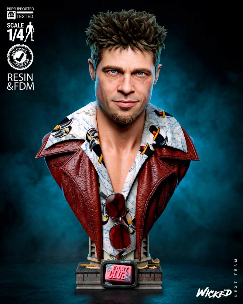 Tyler Durden Fight Club portrait bust with red jacket and sunglasses
